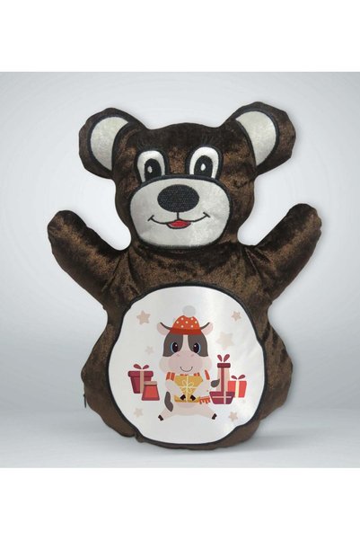 Bk Gift وسادة على شكل دمية دب بني اللون بتصميم بقرة لطيفة - 1