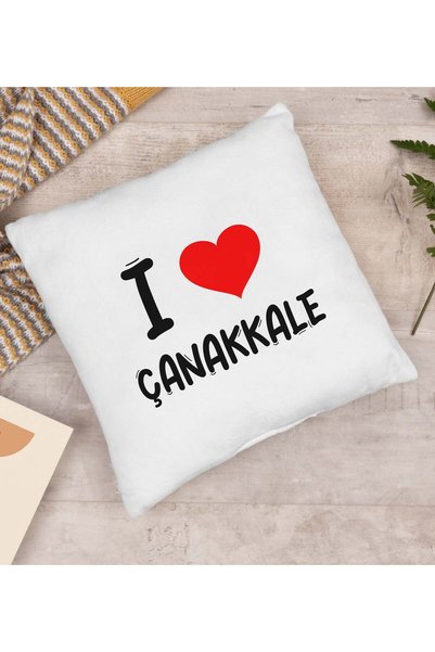 Bk Gift "I Love Çanakkale" Designed Pillow - Model 1