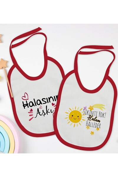 Bk Gift BK Kids Auntie-Printed 2-Pack Red Baby Bibs-2