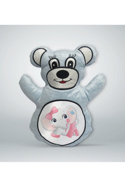 Bk Gift Cute Blue Teddy Bear Print Pillow with Elephant Design - 7