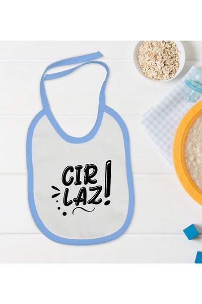 Bk Gift BK Kids Blue Baby Bib with Cırlaz Design - 1