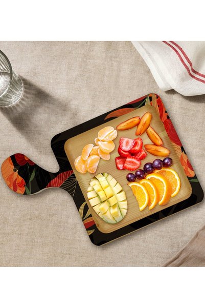 Bk Gift Square-Shaped Natural Wood Serving and Presentation Plate with Leaf D...