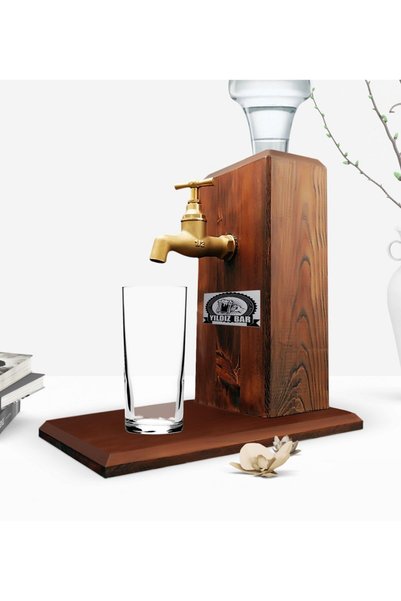 Bk Gift Barlara Özel Musluklu Doğal Ahşap Rakı Standı - Ceviz
