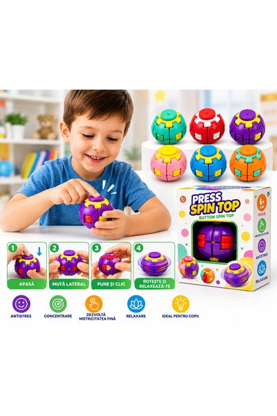 Generic Brand Jucărie Antistres Press Spin Top – Minge Fidget Rotativă pentru...