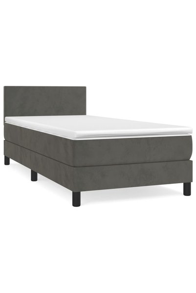 Syfax Pat box spring cu saltea, gri închis, 100x200 cm, catifea