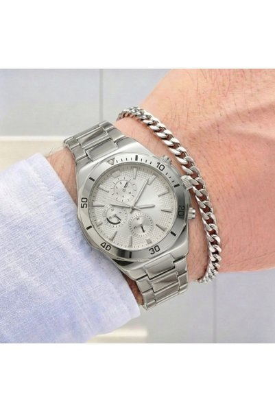 Feronnucci Men's Steel Wristwatch with Blue Dial, Silver-Toned Metal Strap, C...
