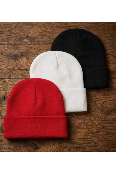 TNR SPORT Set of three men's beanies: red, white, and black