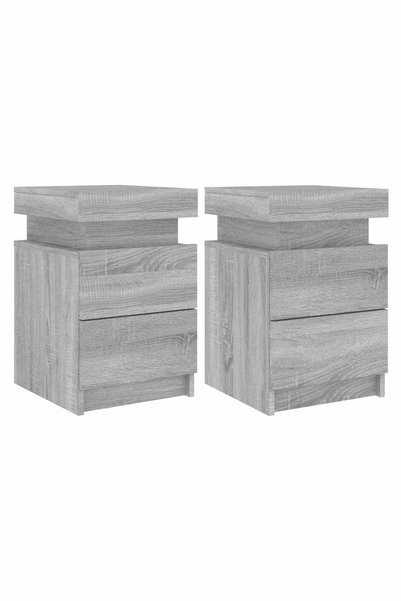 Syfax Noptiere cu lumini LED, 2 buc., gri sonoma, 35x39x55 cm