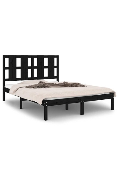 Syfax Cadru de pat, negru, 140x190 cm, lemn masiv de pin