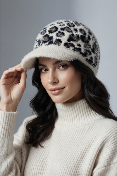 Ritagarcia Căciulă pentru femei cu model de imprimeu leopard și baretă în faț...