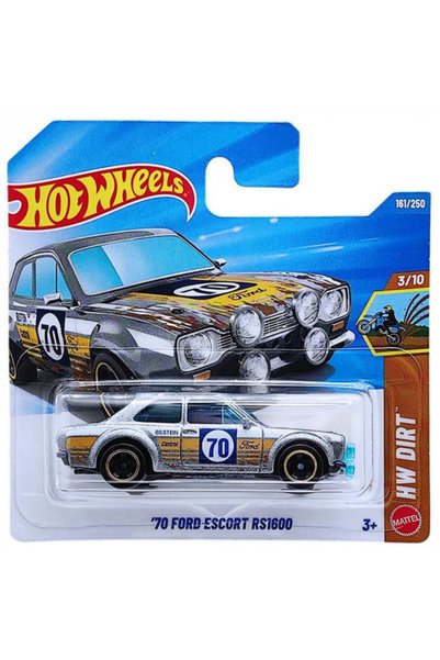 HOT WHEELS سيارة فورد إسكورت RS1600 موديل 1970 - HW Dirt فضية، نموذج مصغر مصن...