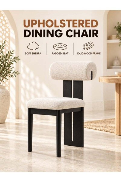 Generic Brand WALALLA Upholstered Dining Chair, Cream Sherpa-Style Side Chair...