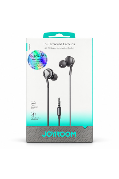 Joyroom سماعات أذن سلكية JR-EW02 مع ميكروفون، مقاس 3.5 مم، لون أسود.