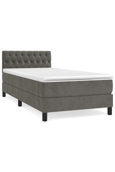 Syfax Pat box spring cu saltea, gri închis, 90x190 cm, catifea