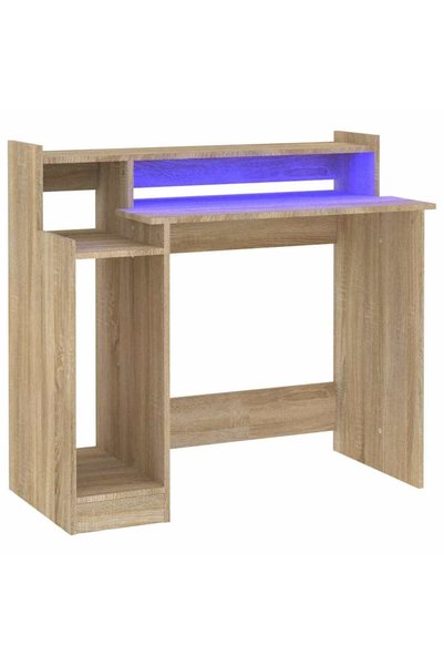 Syfax Birou cu lumini LED, stejar sonoma, 97x90x45 cm, lemn compozit