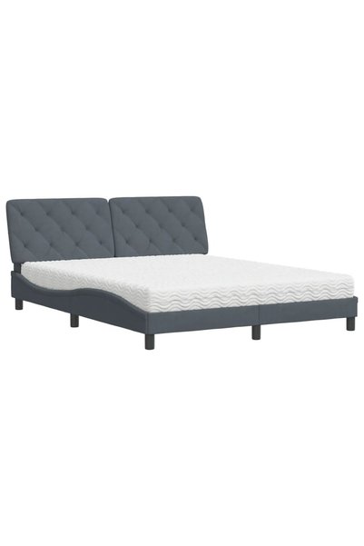 Syfax Pat cu saltea, gri închis, 160x200 cm, catifea