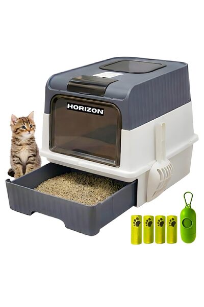 Horizon Cat Litter Box Large with Two Way Entry & Exit, Spacious & Easy to Cl...