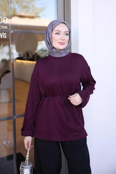 İmajButik Plum Double-Sleeve Piped Tunic