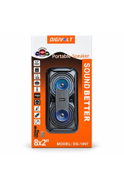 Digivolt مكبر صوت كاريوكي محمول بتقنية البلوتوث مع أضواء ملونة، موديل DG-1097.