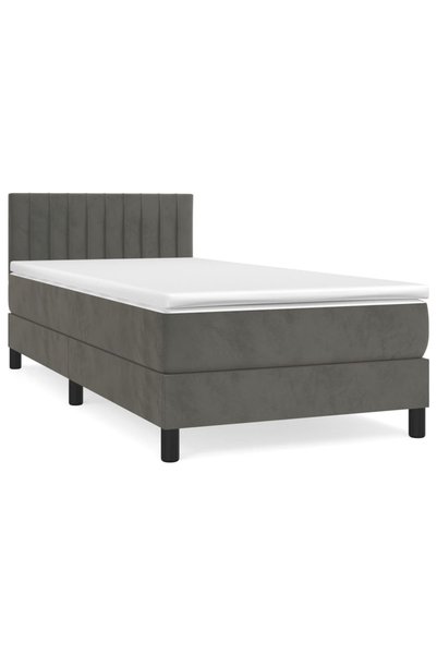 Syfax Pat box spring cu saltea, gri închis, 90x200 cm, catifea