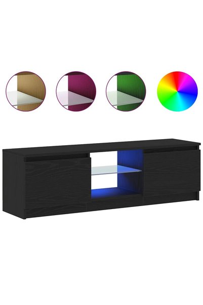 Syfax Dulap TV cu LED stejar negru 120x30x36cm lemn prelucrat