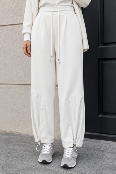 İmajButik Ecru Elasticated Hem Pants with Elastic Waistband