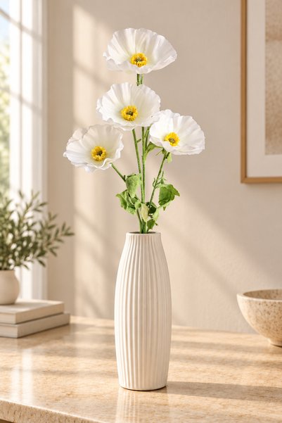 MD Aspiz Flowers Yapay Çiçek 4lü uzun Gelincik Dalı 80 cm ( Saksısız ) Bitki ...