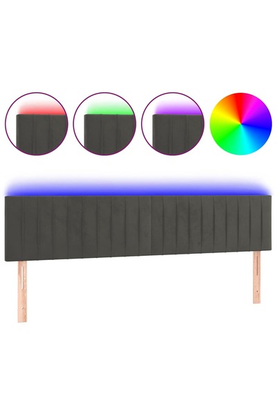 Syfax Tăblie de pat cu LED, gri închis, 160x5x78/88 cm, catifea