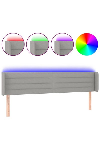 Syfax Tăblie de pat cu LED, gri deschis, 203x16x78/88 cm, textil
