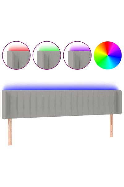 Syfax Tăblie de pat cu LED, gri deschis, 183x16x78/88 cm, textil