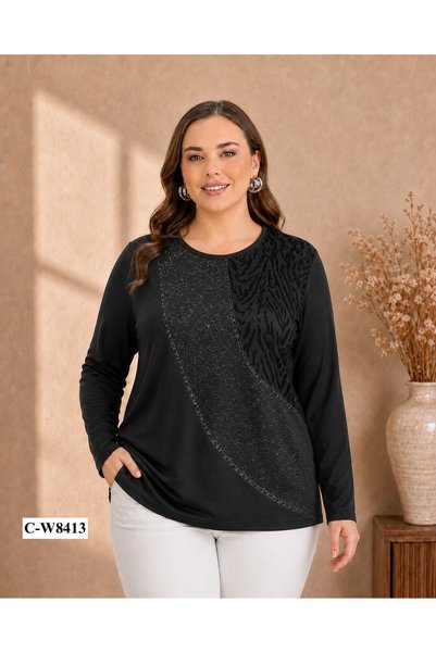 TUSSE Elegant Women's Glittery Zebra-Print Viscose Plus-Size Blouse