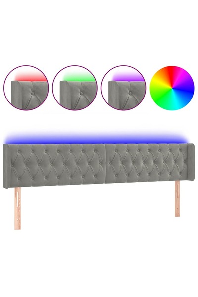 Syfax Tăblie de pat cu LED, gri deschis, 203x16x78/88 cm, catifea