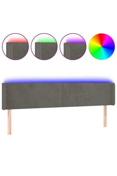 Syfax Tăblie de pat cu LED, gri închis, 203x16x78/88 cm, catifea