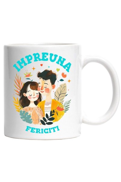 INOVATIX Personalized white mug, Couple Children Colored Painting Style Toget...