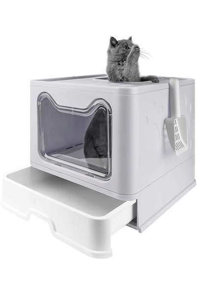 VINNYSEN Cat Litter Box, Large Foldable Litter Box with Lid, Kitty Potty, Top...