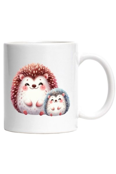INOVATIX Personalized white mug, 2 cheerful hedgehogs, child, parent, spines,...