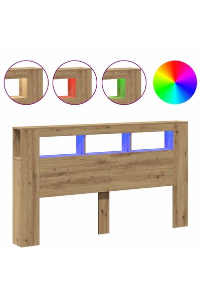 Syfax Tăblie de pat cu LED, stejar artizanal, 180x18,5x103,5 cm, lemn