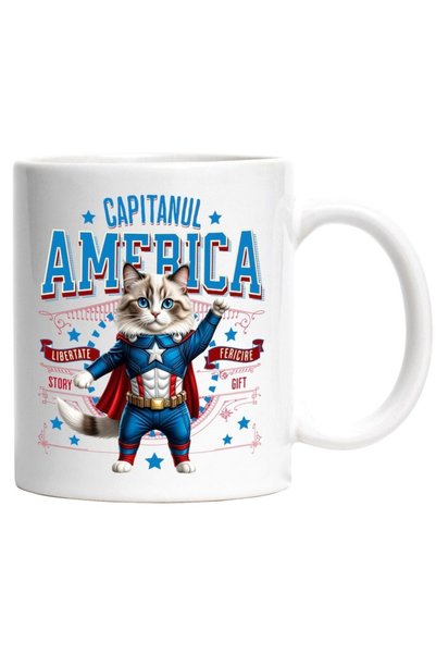 INOVATIX Cana alba personalizata,Ragdoll Pisica In Costum de Capitan America ...