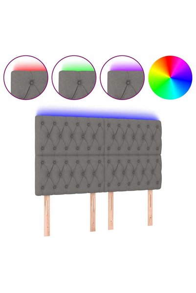 Syfax Tăblie de pat cu LED, gri închis, 160x7x118/128 cm, textil