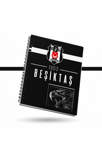 Beşiktaş LİSANSLI ÖZEL TASARIM PUZZLE FİGÜRLÜ SPİRALLİ A5 DEFTER 80 YAPRAK – KARTAL DESENLİ Beyaz