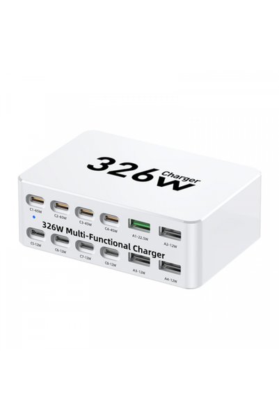 OEM WLX-818E Station Charger, 326W, 3.25A, 4 x USB-A - 8 x USB-C, White