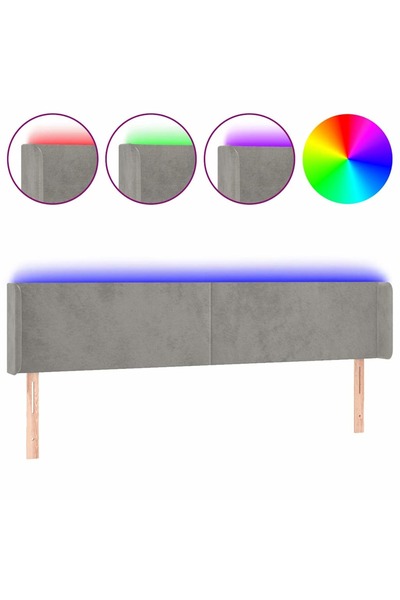 Syfax Tăblie de pat cu LED, gri deschis, 183x16x78/88 cm, catifea