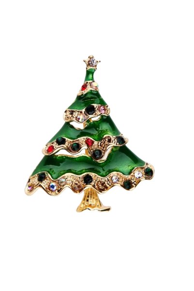 Alviro Broșă decorativă în formă de brad verde cu cristale multicolore