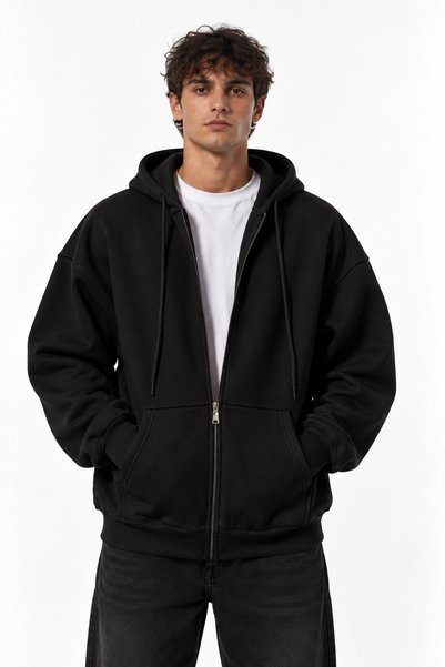 SIVON WEAR Unisex Oversize Fermuarlı Kapüşonlu 3 İplik Şardonlu Sweatshirt Hırka