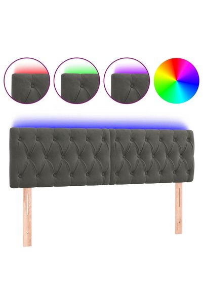 Syfax Tăblie de pat cu LED, gri închis, 160x7x78/88 cm, catifea