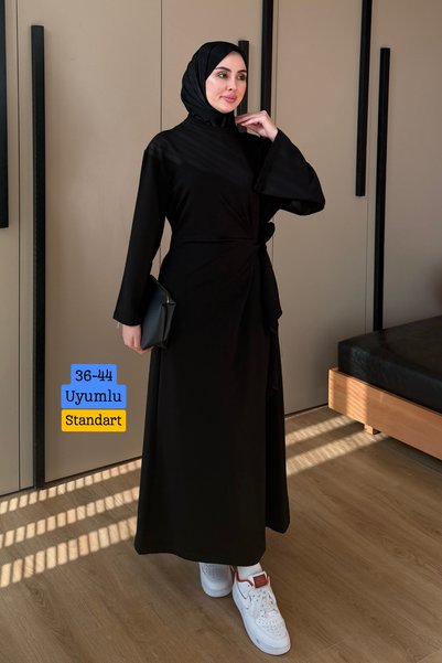 Balenbi فستان نسائي بياقة دائرية ورباط جانبي، مصنوع من خيطين، تصميم بسيط، منا...