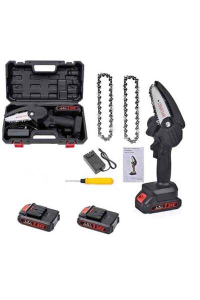 Generic Mini Fierăstrău cu 2 Acumulatori 24V, Lamă 15 cm, fără Cablu, cu Trus...