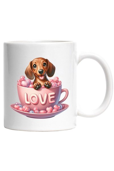 INOVATIX Cana alba personalizata,un catelus Dachshund care sta intr-o ceasca,...