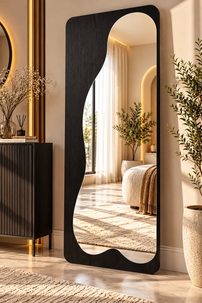 N.zone مرآة أرضية طويلة فاخرة من بتصميم هندسي غير منتظم وحواف داخلية متموجة، ...