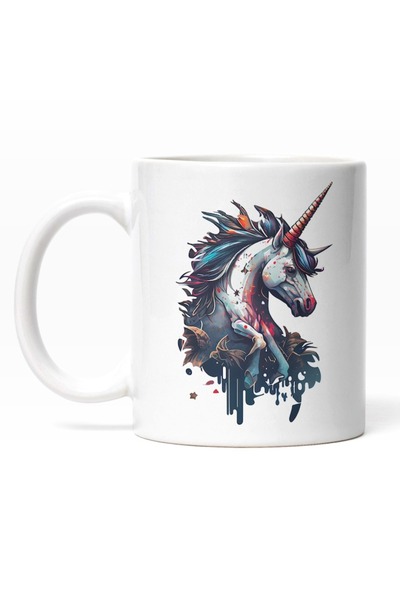 INOVATIX Personalized white mug, Powerful Unicorn Portrait, Flowing Art, Cart...